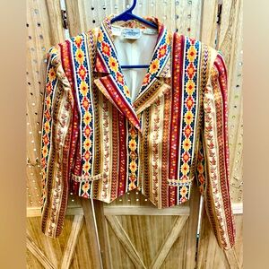 Vintage 80’s Valentino Striped Embroidered Jacket made in Italy Sz 10